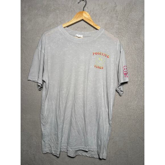 Womens Positive Vibes 100% Cotton T-Shirt‎ Top Gray Size Medium - Picture 2 of 5
